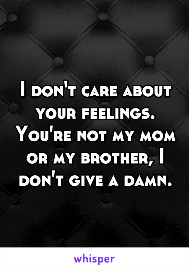 I don't care about your feelings. You're not my mom or my brother, I don't give a damn.