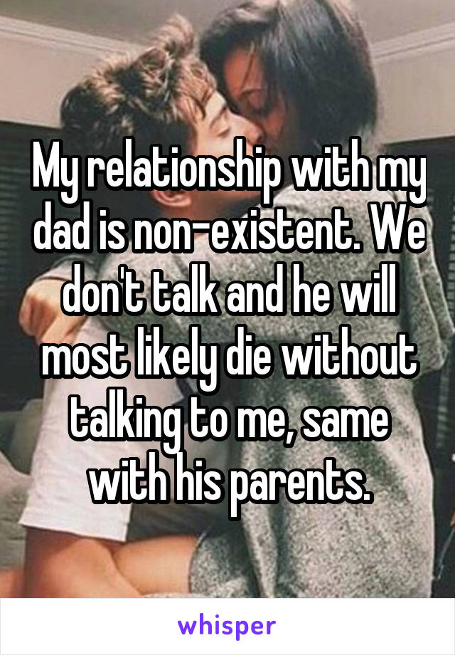 My relationship with my dad is non-existent. We don't talk and he will most likely die without talking to me, same with his parents.