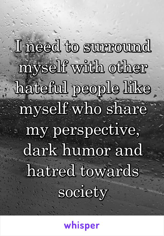 I need to surround myself with other hateful people like myself who share my perspective, dark humor and hatred towards society