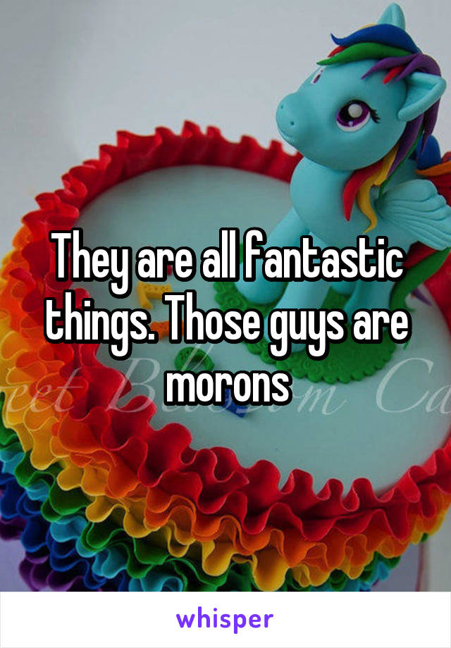 They are all fantastic things. Those guys are morons