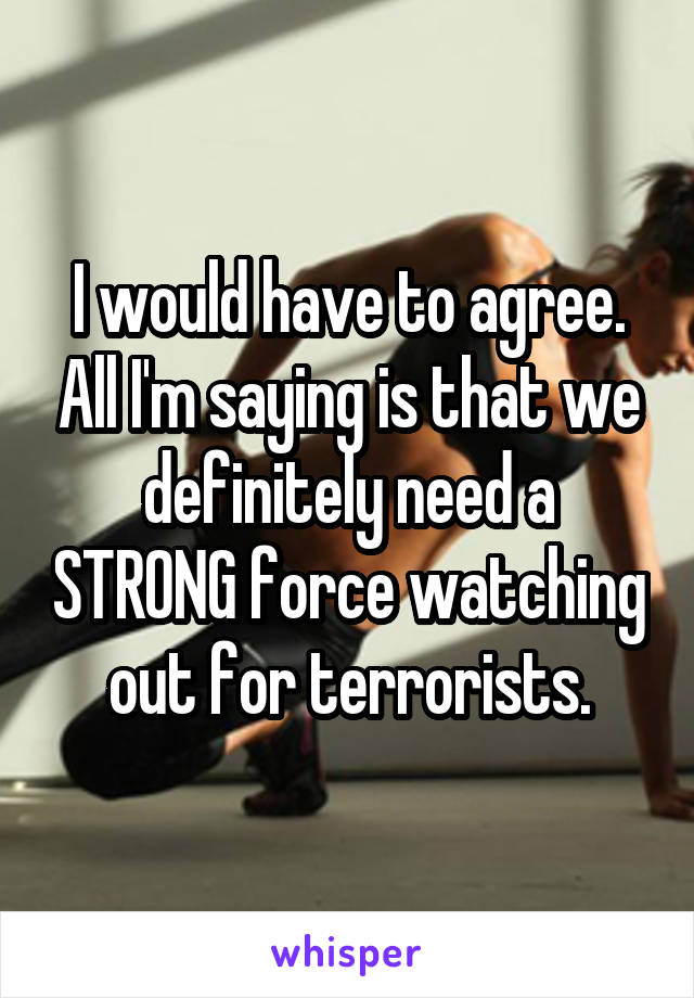 I would have to agree. All I'm saying is that we definitely need a STRONG force watching out for terrorists.