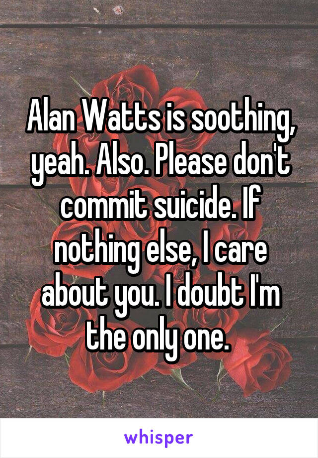 Alan Watts is soothing, yeah. Also. Please don't commit suicide. If nothing else, I care about you. I doubt I'm the only one. 