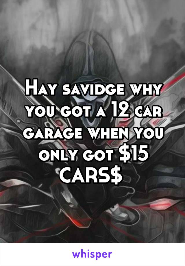 Hay savidge why you got a 12 car garage when you only got $15 CARS$ 