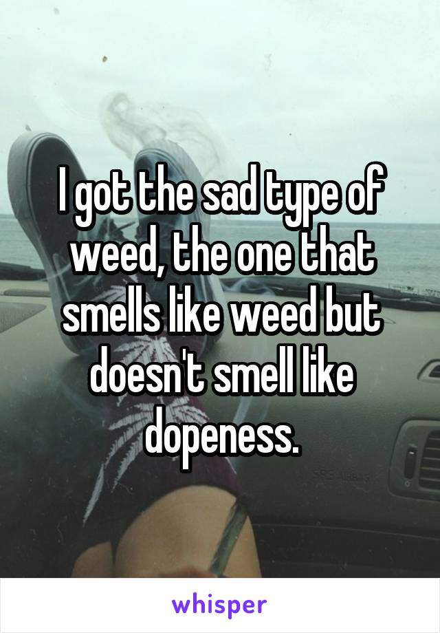 I got the sad type of weed, the one that smells like weed but doesn't smell like dopeness.