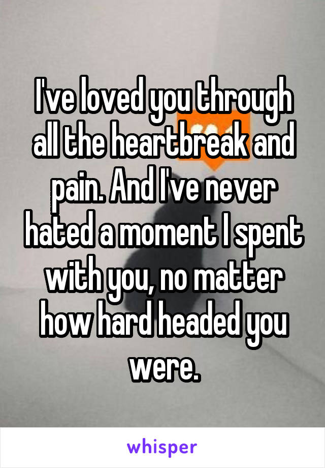 I've loved you through all the heartbreak and pain. And I've never hated a moment I spent with you, no matter how hard headed you were.
