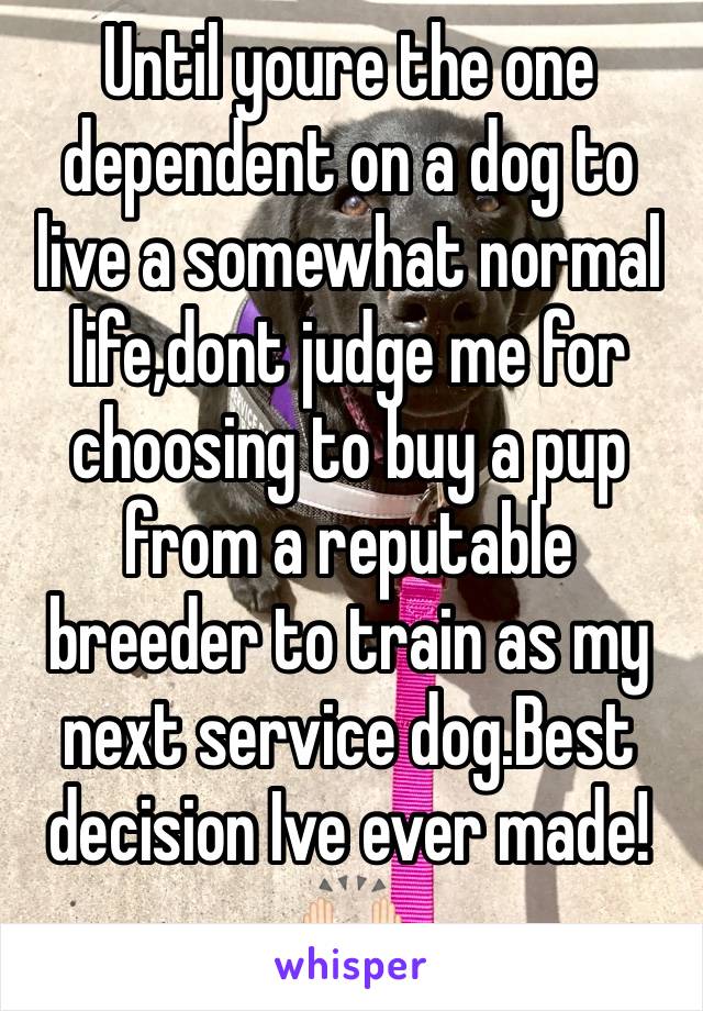 Until youre the one dependent on a dog to live a somewhat normal life,dont judge me for choosing to buy a pup from a reputable breeder to train as my next service dog.Best decision Ive ever made!🙌🏻