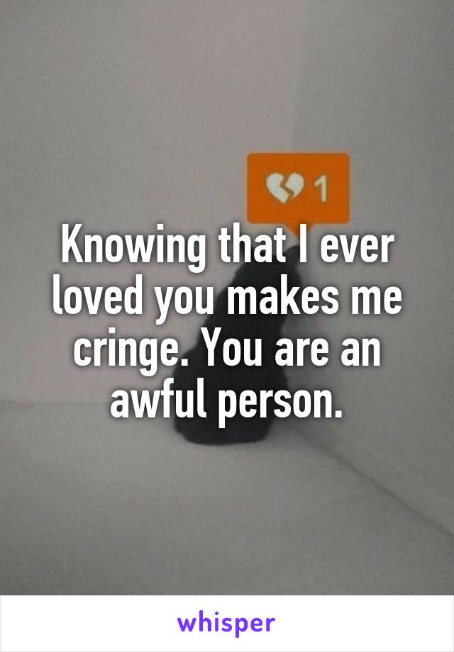 Knowing that I ever loved you makes me cringe. You are an awful person.