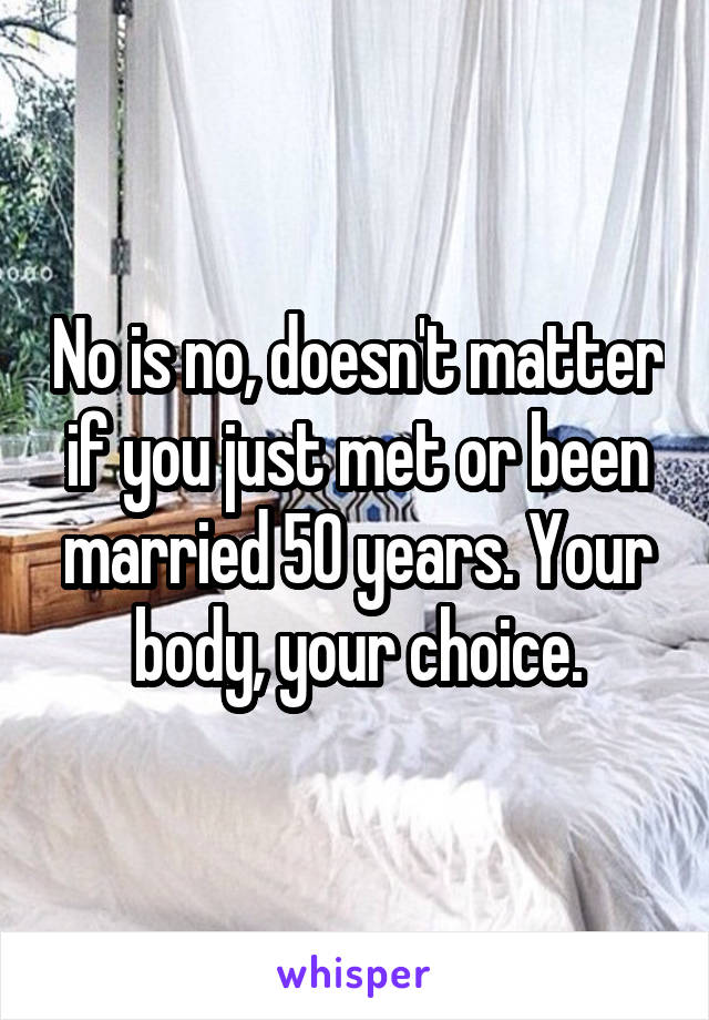 No is no, doesn't matter if you just met or been married 50 years. Your body, your choice.