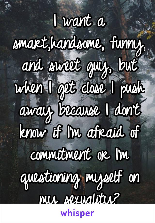 I want a smart,handsome, funny, and sweet guy, but when I get close I push away because I don't know if I'm afraid of commitment or I'm questioning myself on my sexuality?