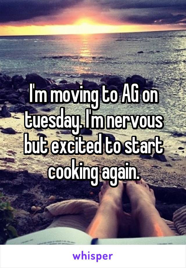 I'm moving to AG on tuesday. I'm nervous but excited to start cooking again.