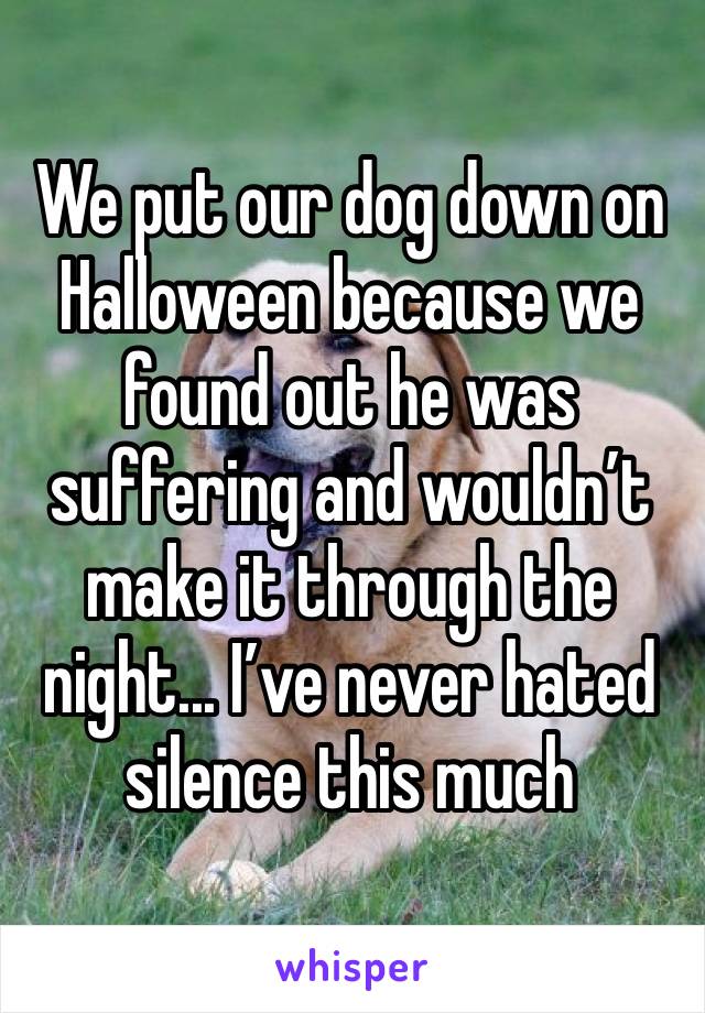 We put our dog down on Halloween because we found out he was suffering and wouldn’t make it through the night... I’ve never hated silence this much