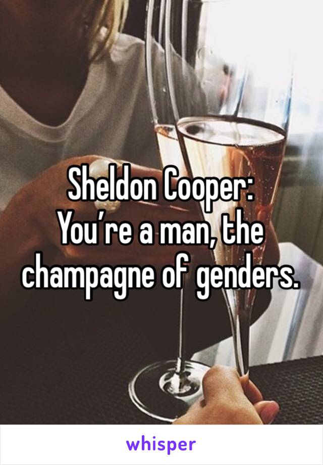 Sheldon Cooper:
You’re a man, the champagne of genders.