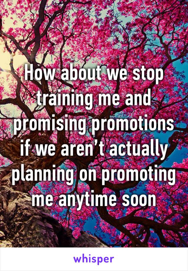 How about we stop training me and promising promotions if we aren’t actually planning on promoting me anytime soon 