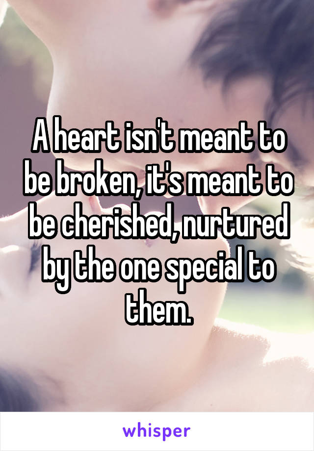 A heart isn't meant to be broken, it's meant to be cherished, nurtured by the one special to them.