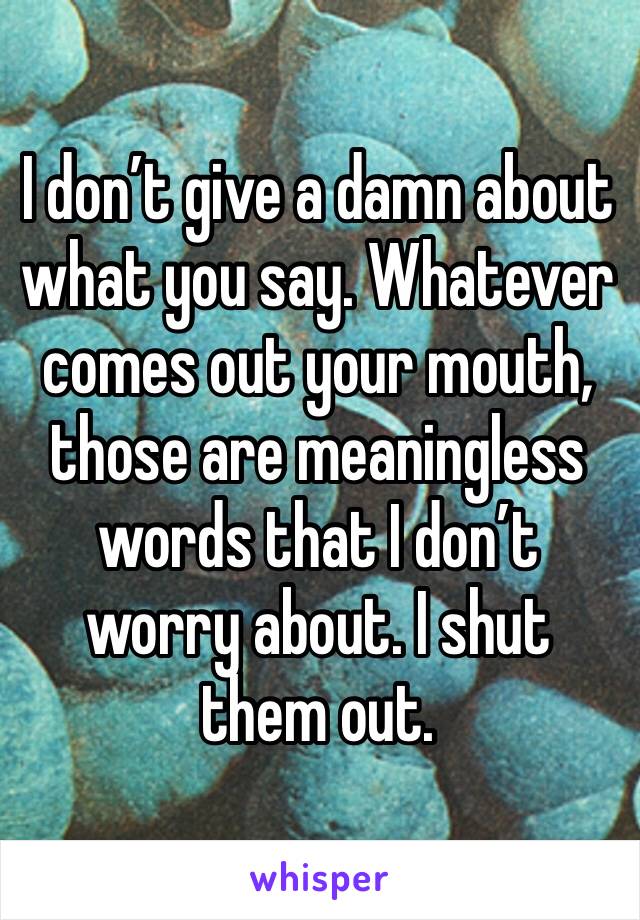 I don’t give a damn about what you say. Whatever comes out your mouth, those are meaningless words that I don’t worry about. I shut them out.