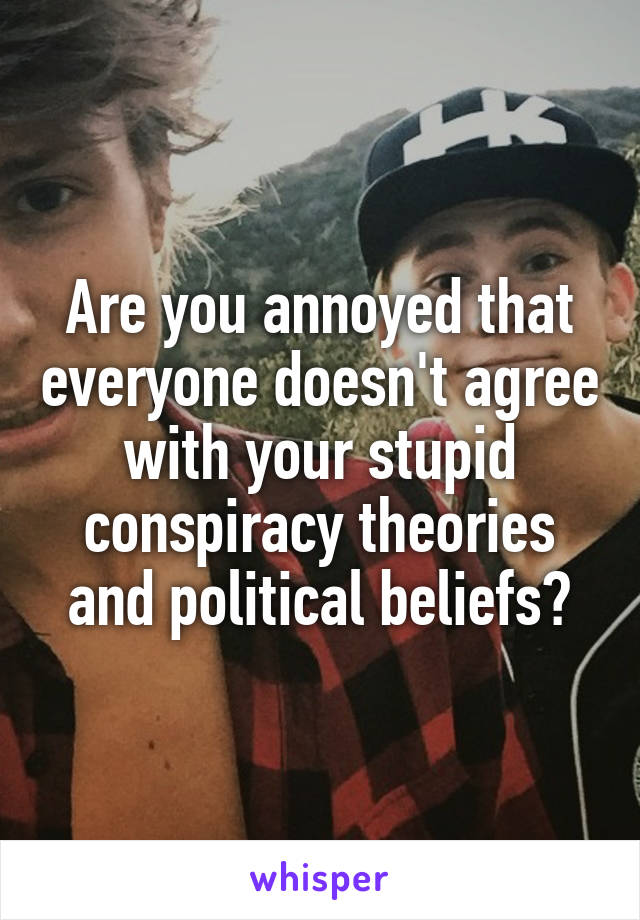 Are you annoyed that everyone doesn't agree with your stupid conspiracy theories and political beliefs?