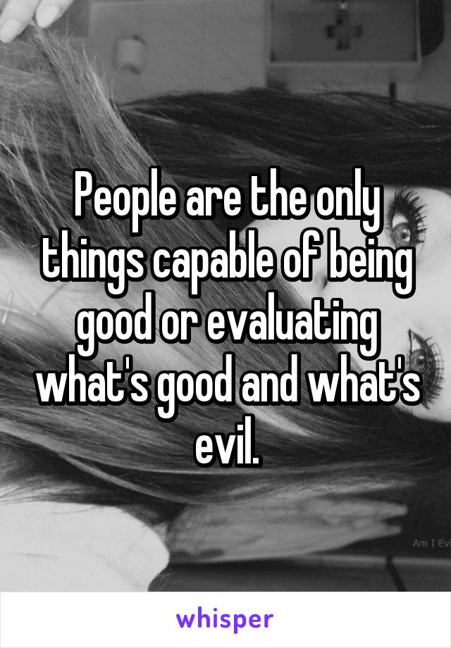 People are the only things capable of being good or evaluating what's good and what's evil.