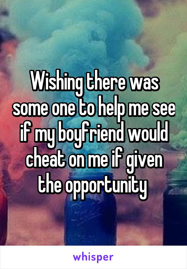 Wishing there was some one to help me see if my boyfriend would cheat on me if given the opportunity 