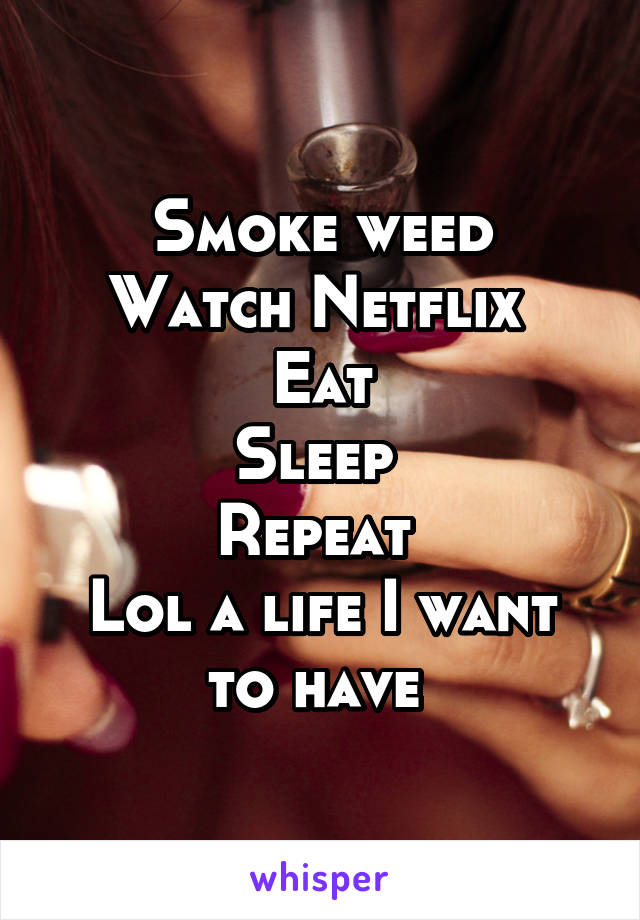 Smoke weed
Watch Netflix 
Eat
Sleep 
Repeat 
Lol a life I want to have 