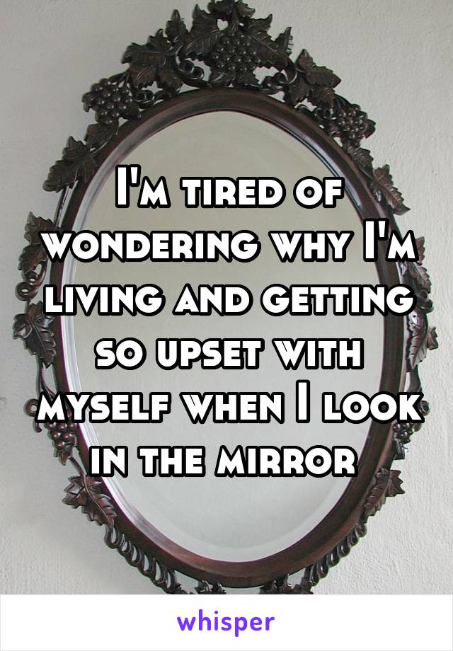 I'm tired of wondering why I'm living and getting so upset with myself when I look in the mirror 