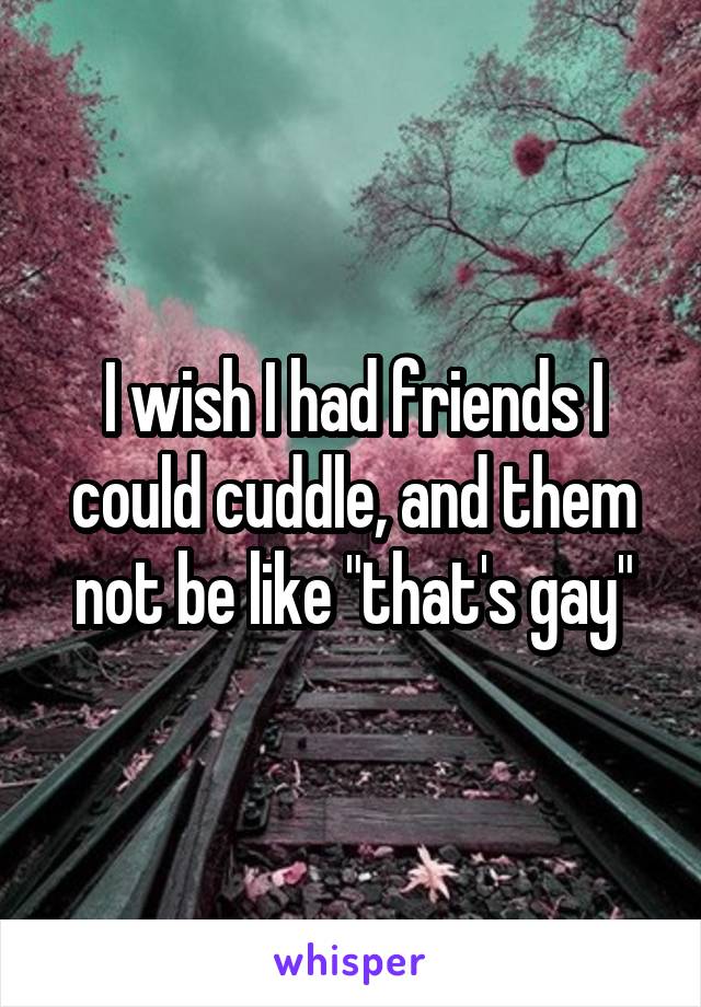 I wish I had friends I could cuddle, and them not be like "that's gay"