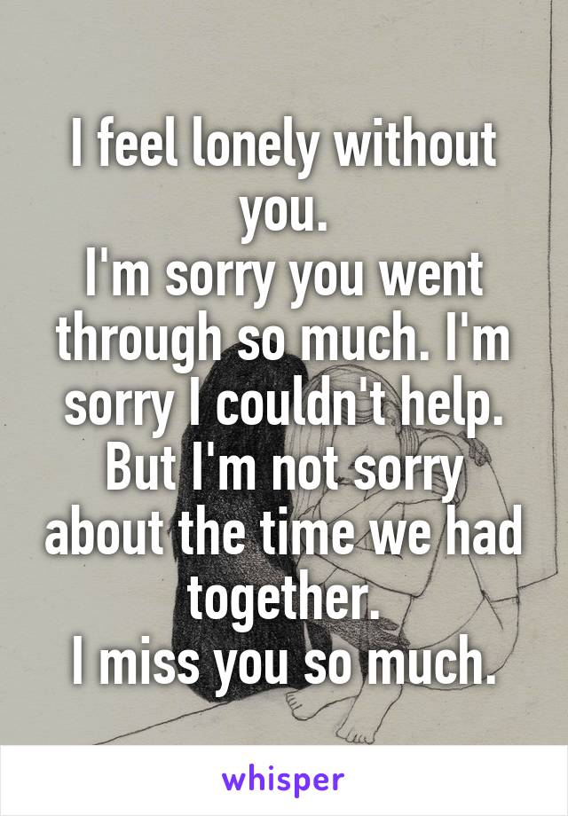 I feel lonely without you.
I'm sorry you went through so much. I'm sorry I couldn't help.
But I'm not sorry about the time we had together.
I miss you so much.