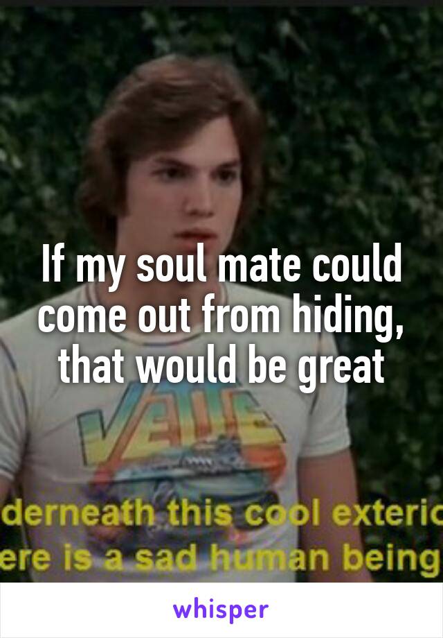 If my soul mate could come out from hiding, that would be great