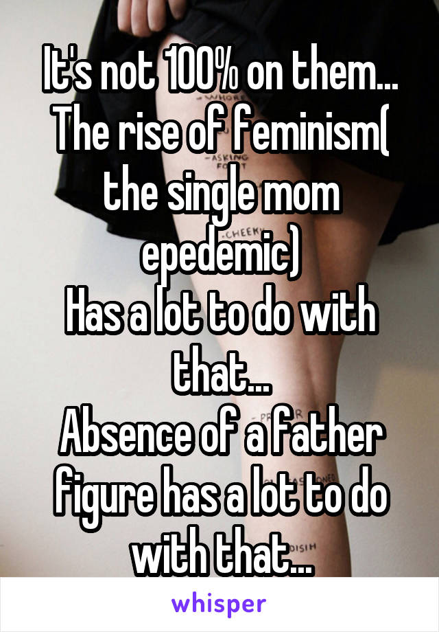 It's not 100% on them...
The rise of feminism( the single mom epedemic)
Has a lot to do with that...
Absence of a father figure has a lot to do with that...