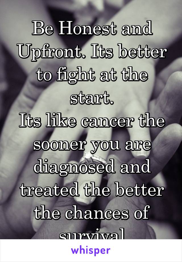 Be Honest and Upfront. Its better to fight at the start.
Its like cancer the sooner you are diagnosed and treated the better the chances of survival