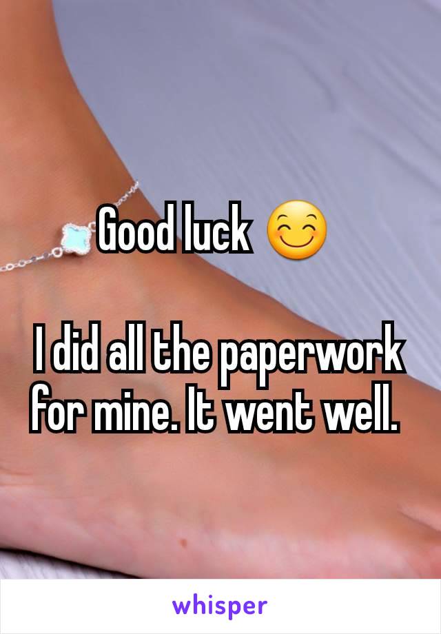 Good luck 😊 

I did all the paperwork for mine. It went well. 