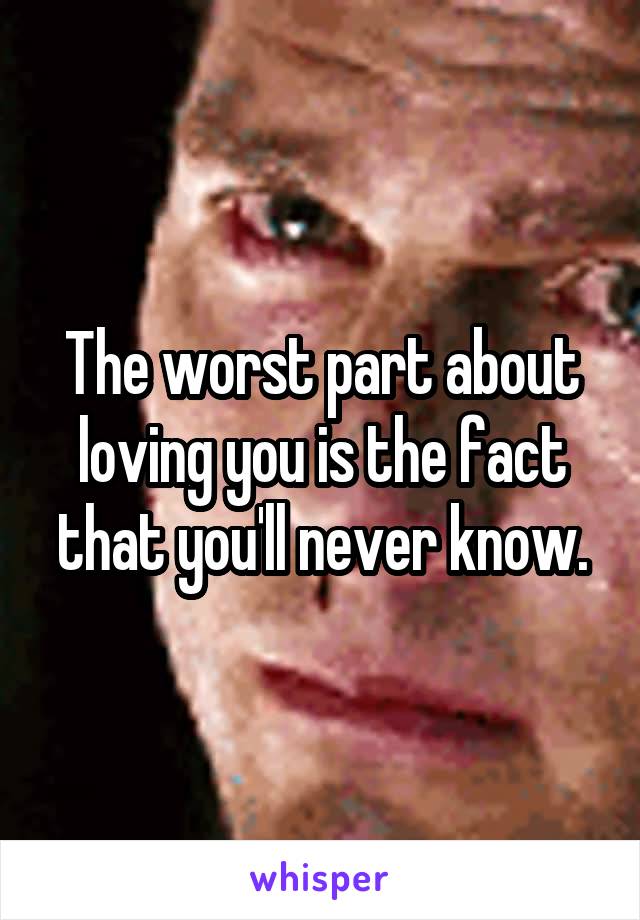 The worst part about loving you is the fact that you'll never know.