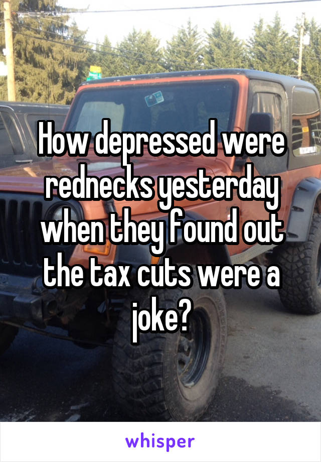 How depressed were rednecks yesterday when they found out the tax cuts were a joke?
