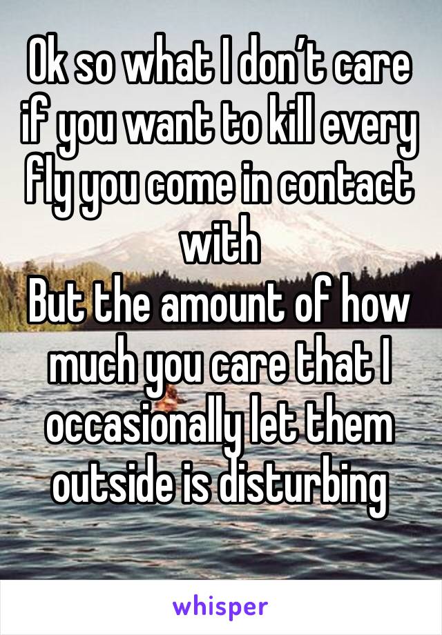 Ok so what I don’t care if you want to kill every fly you come in contact with 
But the amount of how much you care that I occasionally let them outside is disturbing 