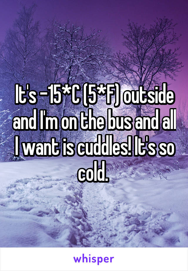 It's -15*C (5*F) outside and I'm on the bus and all I want is cuddles! It's so cold. 