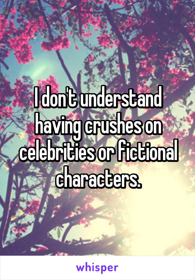 I don't understand having crushes on celebrities or fictional characters.
