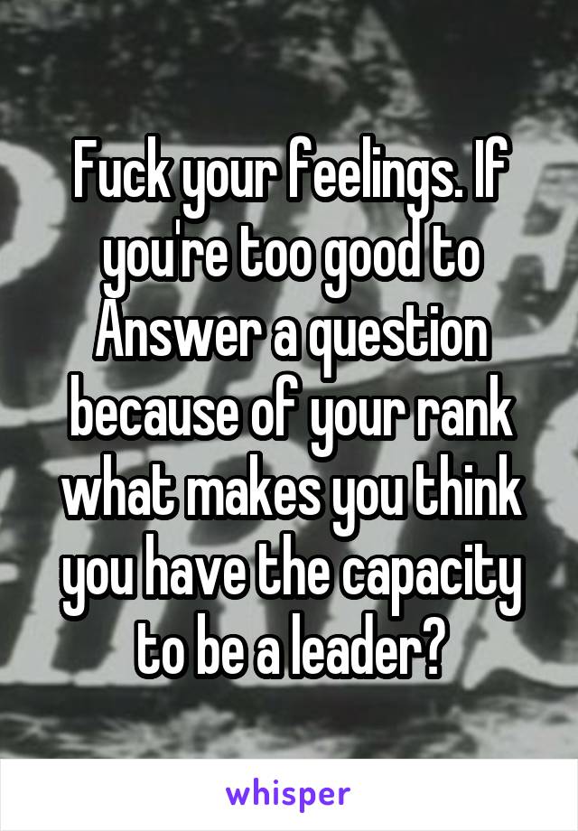 Fuck your feelings. If you're too good to Answer a question because of your rank what makes you think you have the capacity to be a leader?