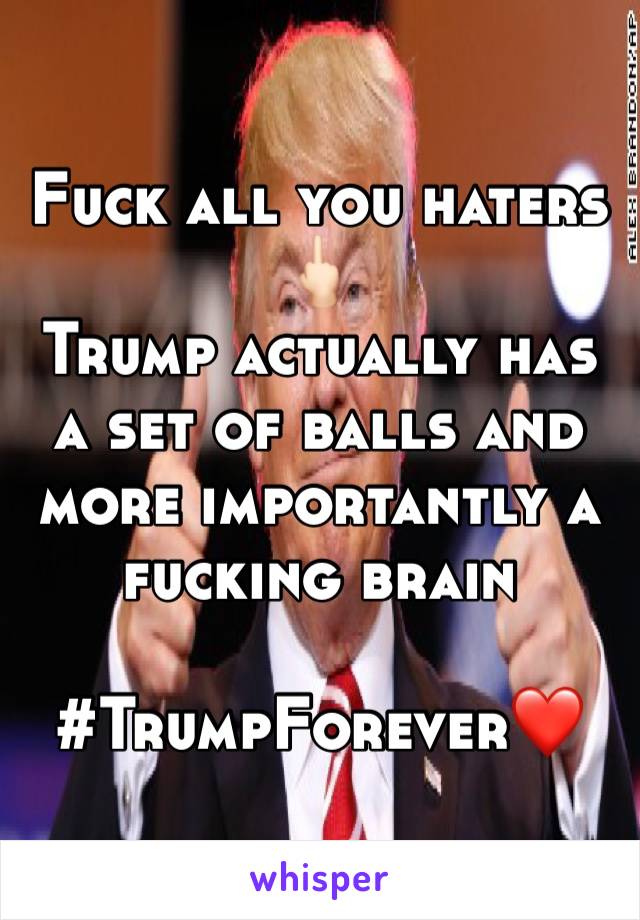 Fuck all you haters 🖕🏻 
Trump actually has a set of balls and more importantly a fucking brain 

#TrumpForever❤️