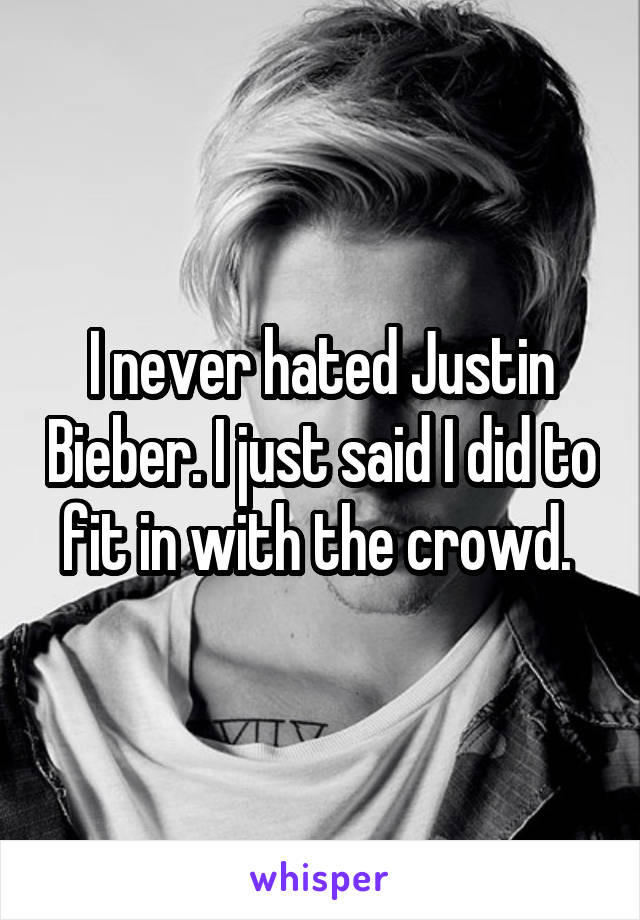 I never hated Justin Bieber. I just said I did to fit in with the crowd. 