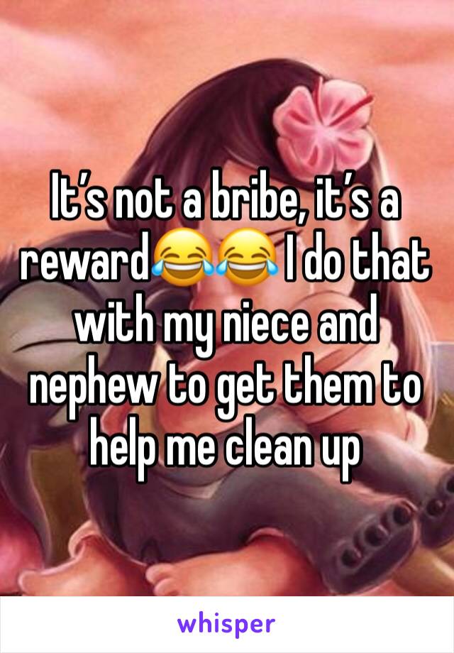 It’s not a bribe, it’s a reward😂😂 I do that with my niece and nephew to get them to help me clean up