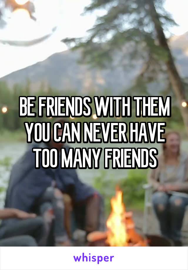BE FRIENDS WITH THEM YOU CAN NEVER HAVE TOO MANY FRIENDS