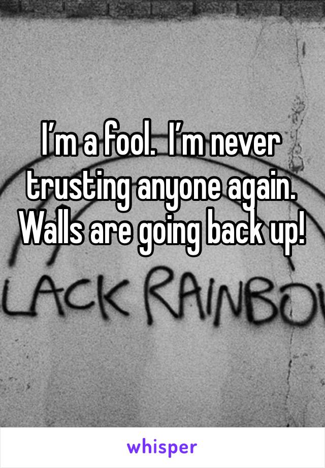 I’m a fool.  I’m never trusting anyone again.  Walls are going back up!