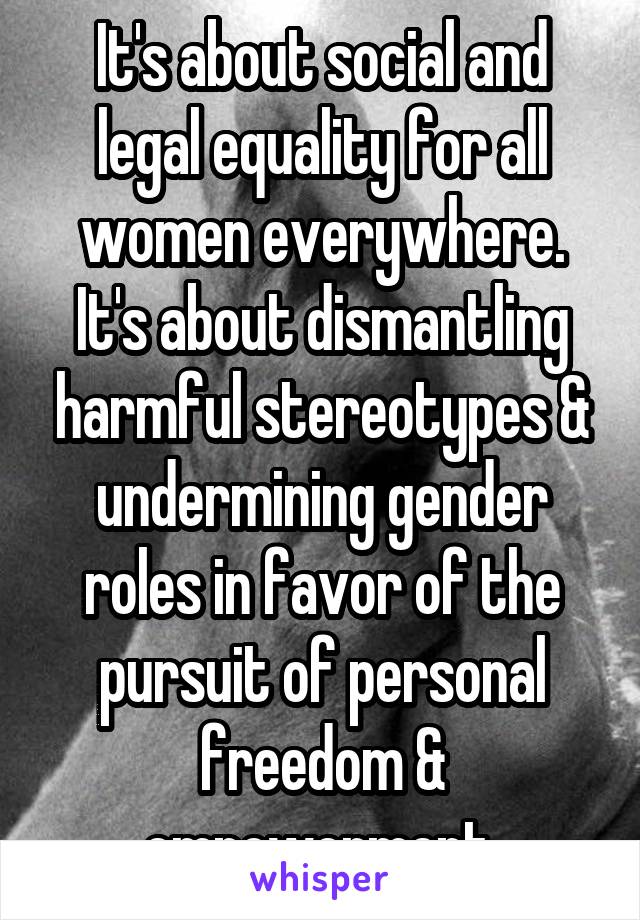 It's about social and legal equality for all women everywhere. It's about dismantling harmful stereotypes & undermining gender roles in favor of the pursuit of personal freedom & empowerment.
