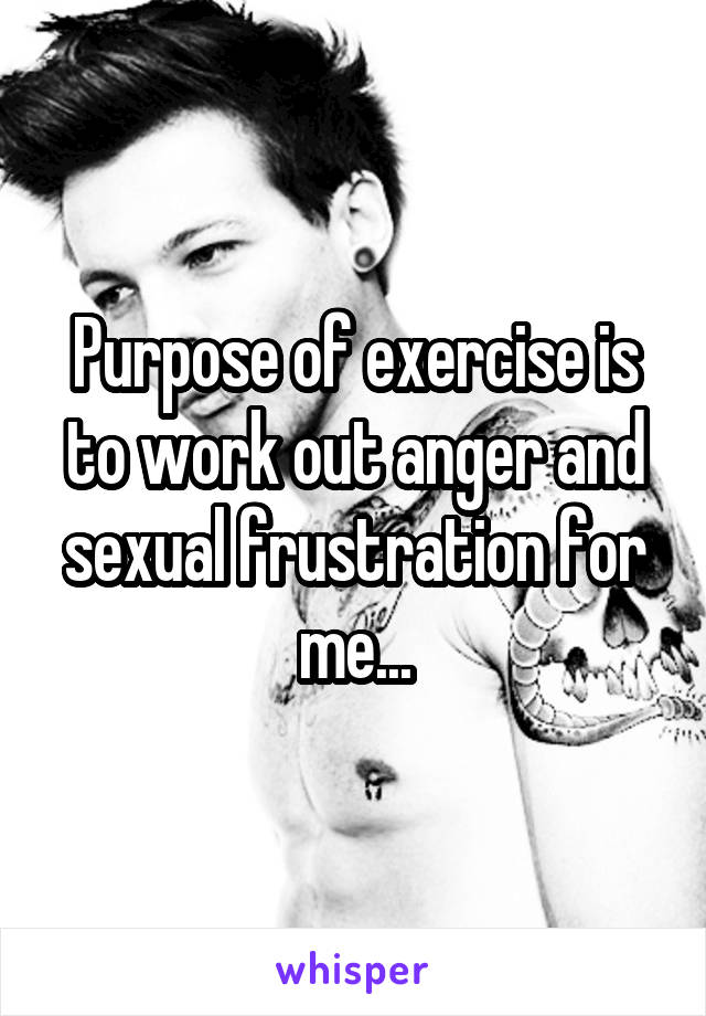 Purpose of exercise is to work out anger and sexual frustration for me...