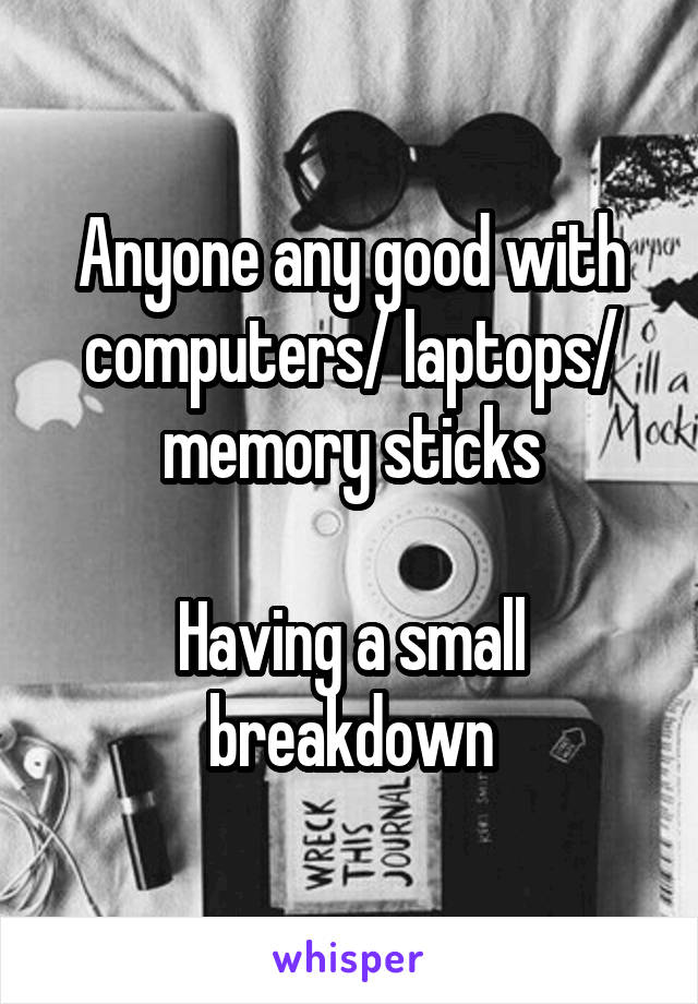 Anyone any good with computers/ laptops/ memory sticks

Having a small breakdown