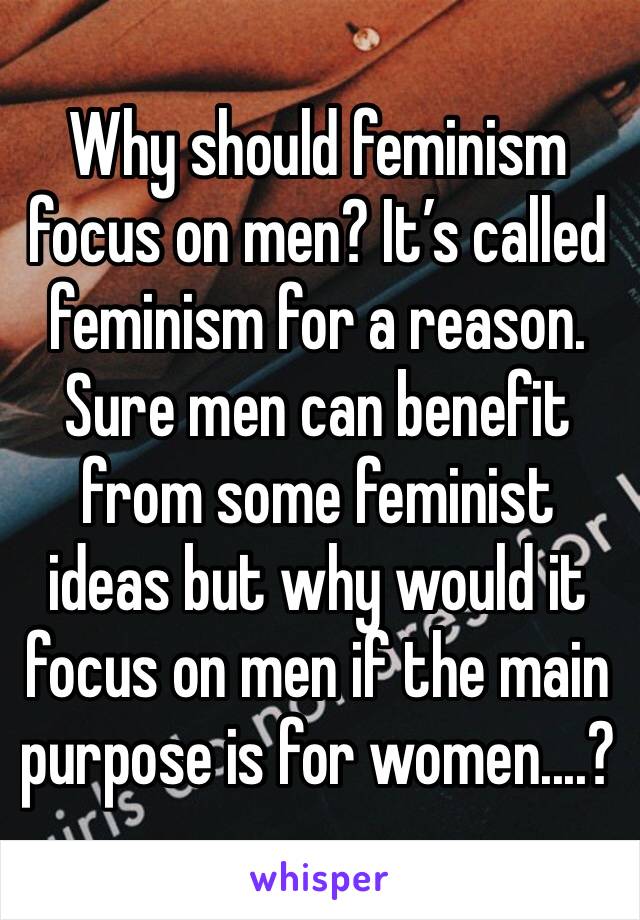 Why should feminism focus on men? It’s called feminism for a reason. Sure men can benefit from some feminist ideas but why would it focus on men if the main purpose is for women....?