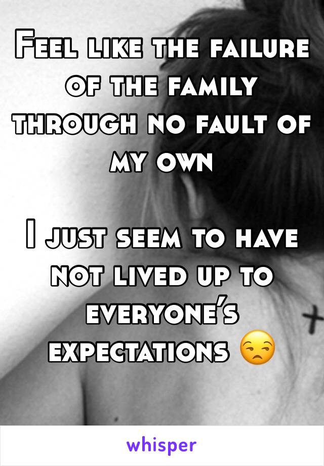 Feel like the failure of the family through no fault of my own

I just seem to have not lived up to everyone’s expectations 😒