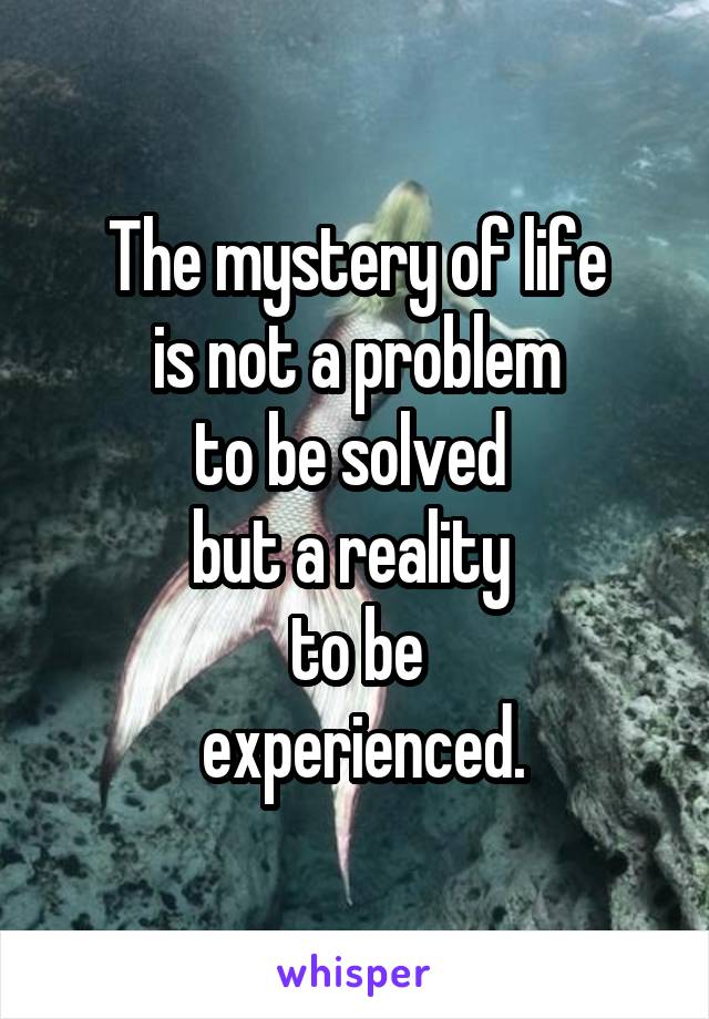 The mystery of life
 is not a problem 
to be solved 
but a reality 
to be
 experienced.