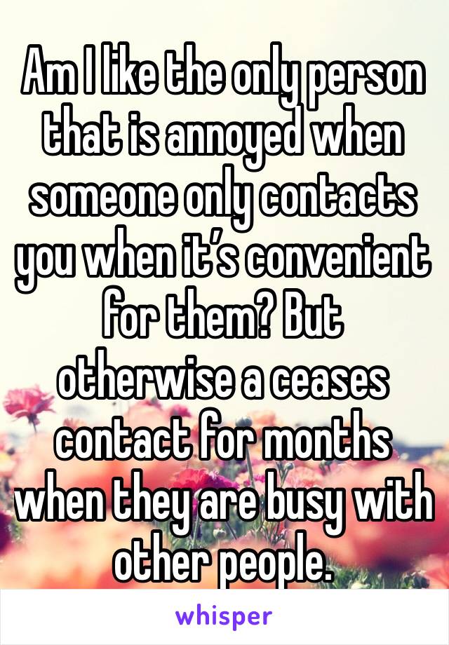 Am I like the only person that is annoyed when someone only contacts you when it’s convenient for them? But otherwise a ceases contact for months when they are busy with other people.