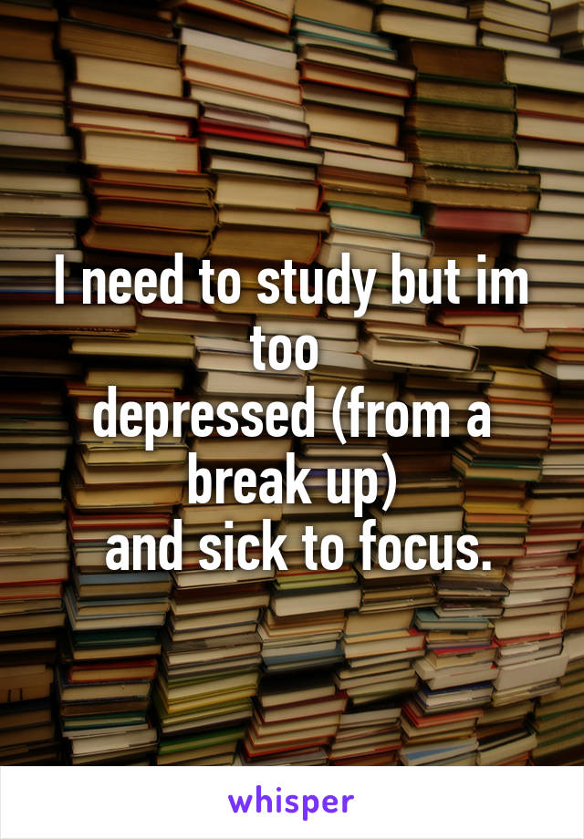 I need to study but im too 
depressed (from a break up)
 and sick to focus.