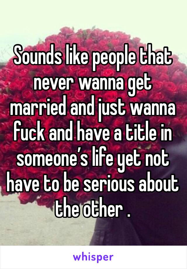 Sounds like people that never wanna get married and just wanna fuck and have a title in someone’s life yet not have to be serious about the other .